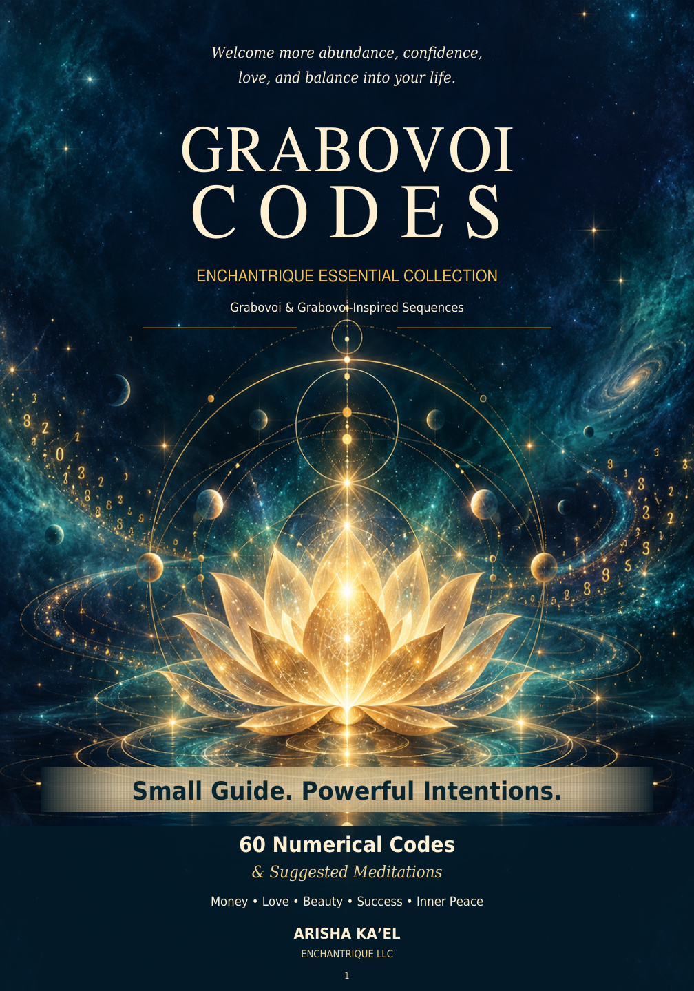 Grabovoi Codes — Enchantrique Essential Collection cover with a luminous golden lotus and celestial teal artwork